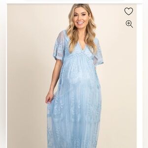 PinkBlush Light Blue Lace Mesh Overlay Maternity Maxi Dress